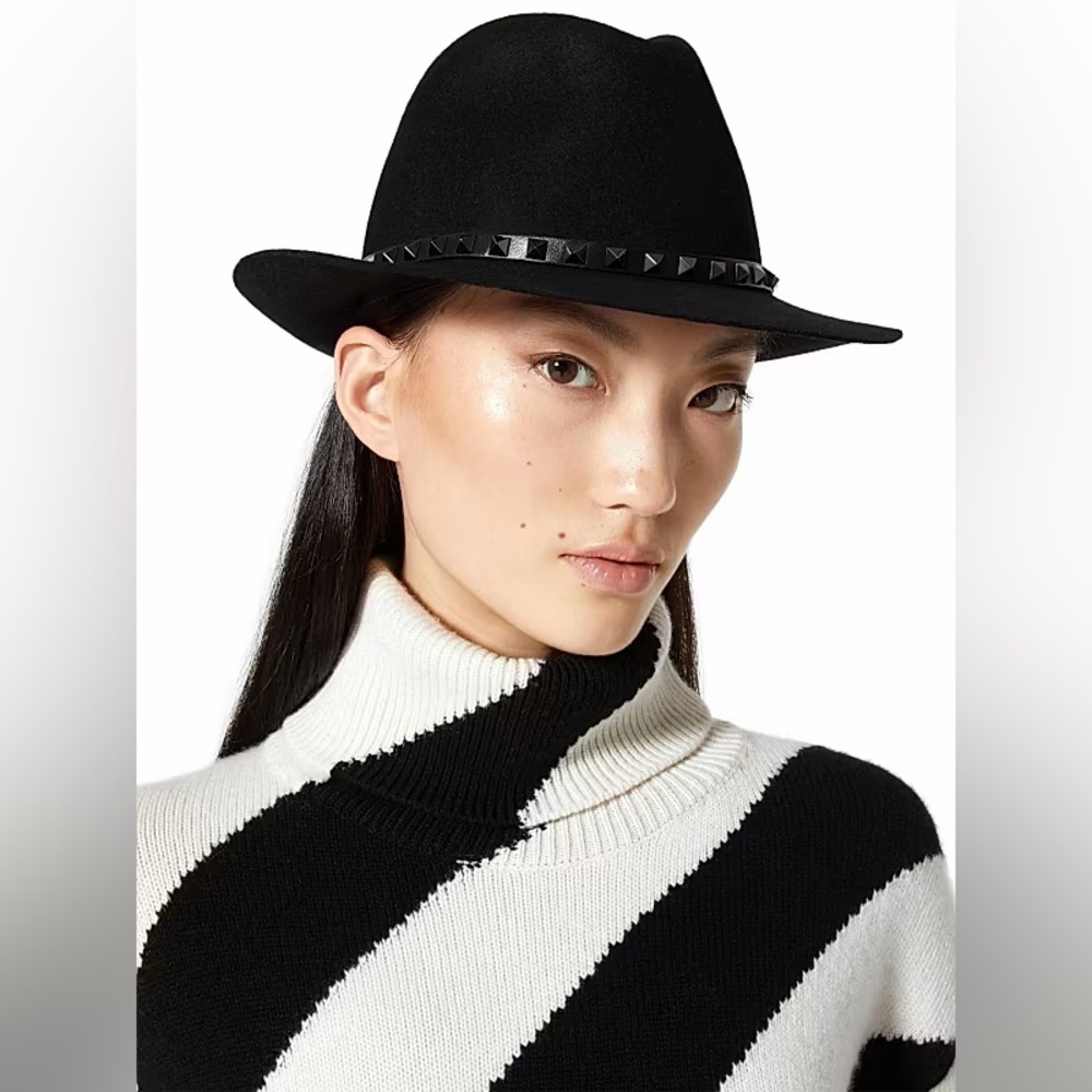 Valentino Black Rockstud Fedora with Red Label